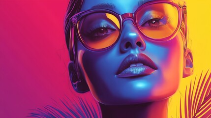 Poster - a woman with glasses and a bright background