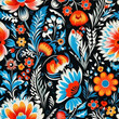 © Elenba - Bright floral pattern design with vibrant flowers on dark background and copy space