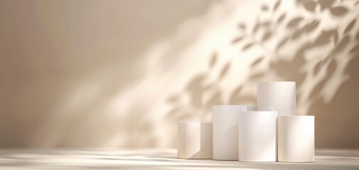 Aufkleber - Minimalistic scene featuring white candles casting soft shadows on a neutral background, creating a serene and calming atmosphere.
