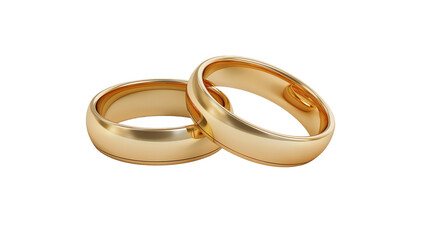 Golden wedding rings isolated on white transparent background, cut out png