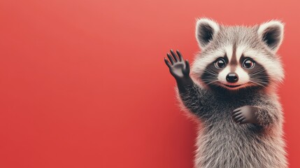 Animation of a friendly waving and smiling raccoon