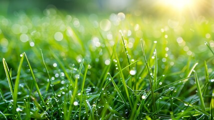 Poster - Early morning dew on a bed of green grass