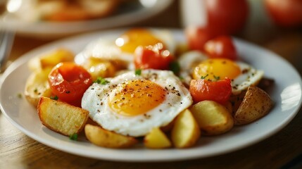 Perfectly cooked eggs accompanied by crispy hash browns