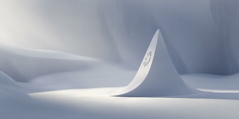 Poster - Abstract white landscape with sun symbol.