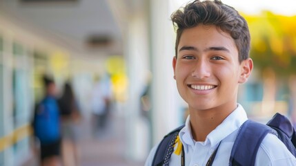 Poster - High school student smiling while heading to class