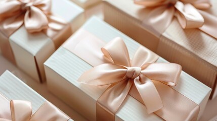 Poster - Luxury beauty product boxes with satin ribbons, high-quality materials.