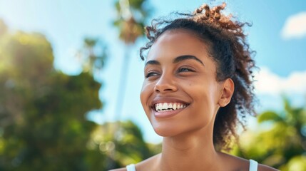 Sticker - Smiling woman enjoying her day outside