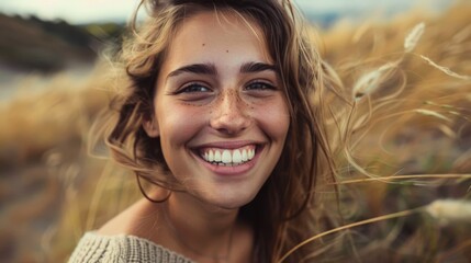 Poster - Smiling woman enjoying her day outside