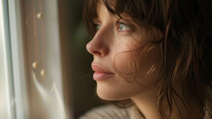 Wall Mural - Thoughtful woman looking out the window