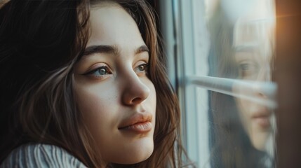 Poster - Thoughtful woman looking out the window