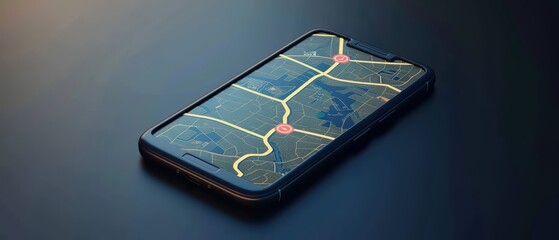 Poster - A close-up view of a smartphone displaying a detailed map, showcasing navigation and location features in a modern design.