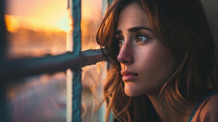 Wall Mural - Woman in solitude gazing outside