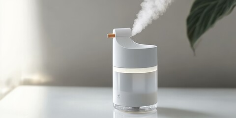 White cylindrical diffuser emitting steam.