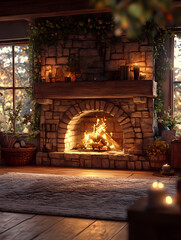 Wall Mural - fireplace with christmas decorations 