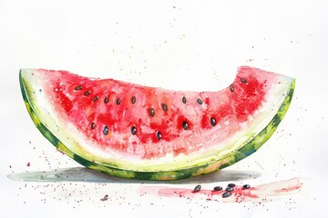 A vibrant watercolor painting of a watermelon slice, showcasing its juicy texture and bold colors, perfect for summer themes.