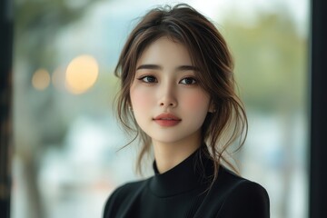 Young Asian Woman portrait of stylish, elegant beauty, and fashionable charm of a young Asian woman, Generative AI