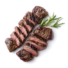 Wall Mural - Top view grilled steak slices isolated on white background 