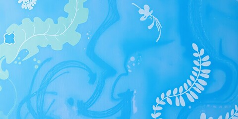 Abstract blue background with white floral designs