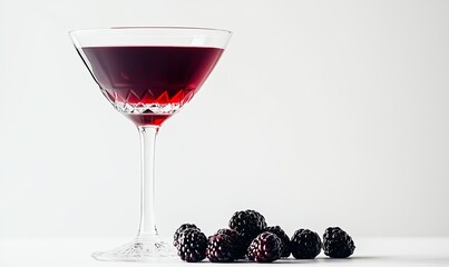 A bold black mulberry drink in a glass, set against a white background