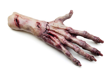 Human scary zombie hand isolated on a white background.