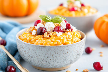 Canvas Print - Pumpkin Goat Cheese Risotto with cranberries, pepitas and extra goat cheese