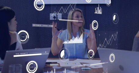 Poster - Animation of data processing over diverse business people in office
