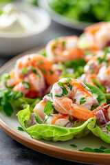 Canvas Print - Shrimp salad wraps in lettuce leaves