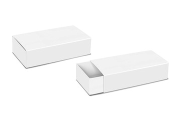 Wall Mural - white blank paper slider box. 3d vector mock-up. cardboard tray and sleeve two-piece gift box. reali