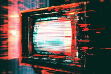 Poster - Glitch audio distortion effects set. Vfx featuring striped backdrop, crt display no signal flicker effect
