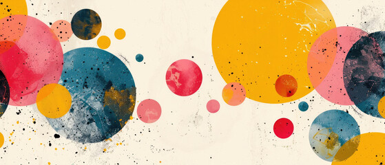 Wall Mural - Cheerful and Vibrant Abstract Art with Circular Brush Strokes in Yellow, Pink, Blue, and Red