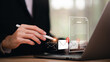 © Nichaphat - man reading electronic mail ,Email marketing and newsletter concept,Digital communication with email messages,Sending and receiving messages online with the email icon ,notifications