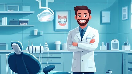 The dentist stands in the dentistry office