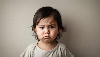 Intense Emotion of a Young Child Expressing Anger Against a Simple Background