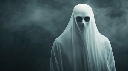 A ghostly figure in a white cloak with smoke coming out of it, AI