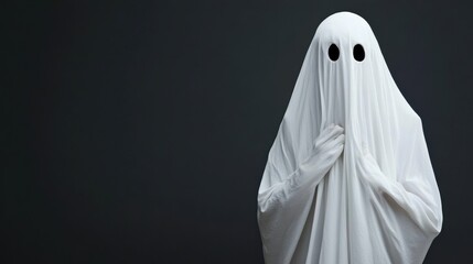 Sticker - A person dressed in a white sheet with black eyes, AI