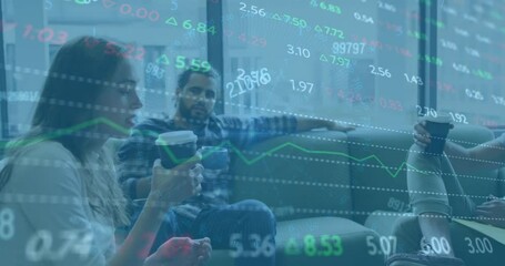 Poster - Animation of financial data processing over diverse business people in office