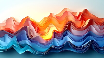 Wall Mural - A vibrant 3D papercraft area chart, colorful paper cutouts rising and gently overlapping to form smooth transitions, glowing light enhancing depth, clean background, intricate paper details,