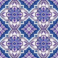 mosaic pattern in lilac and blue with flowers By Generated AI