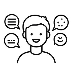 Talking, speaking simple line drawing black icon isolated on white background