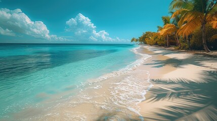 Maldives island beach. Tropical landscape of summer scenery, sunny sea sand sky with palm trees. Luxury travel vacation destination. Exotic beach landscape. Amazing nature, relax, freedom tourism