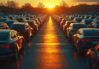 Wall Mural - Cars Lined Up at Sunset