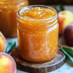 Wall Mural - A jar of peach jam. Advertisement.