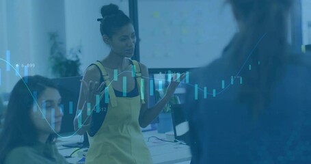 Poster - Animation of financial data processing over diverse business people in office