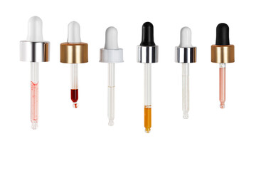 Set of Pipettes with different cosmetic products isolated on white