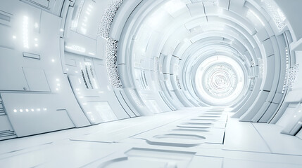 Wall Mural - Abstract white futuristic background with fractal horizon