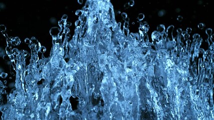 Poster - Super Slow Motion of Splashing Water on Black Background with Beautiful Big Water Drops. Filmed on High Speed Cinema Camera, 1000fps.