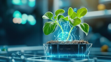 Canvas Print - A close-up of an oxygen-producing plant in a futuristic greenhouse