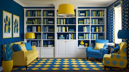 living room interior with bookcase