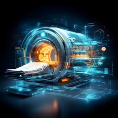 Poster - Futuristic MRI Scanner with Glowing Interface.