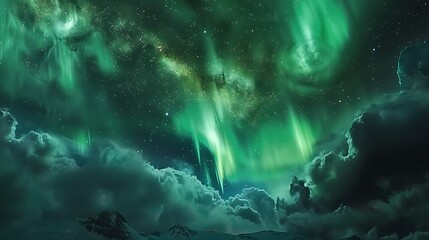 Wall Mural - breathtaking view of the aurora borealis, a celestial light show dancing across the night sky above 